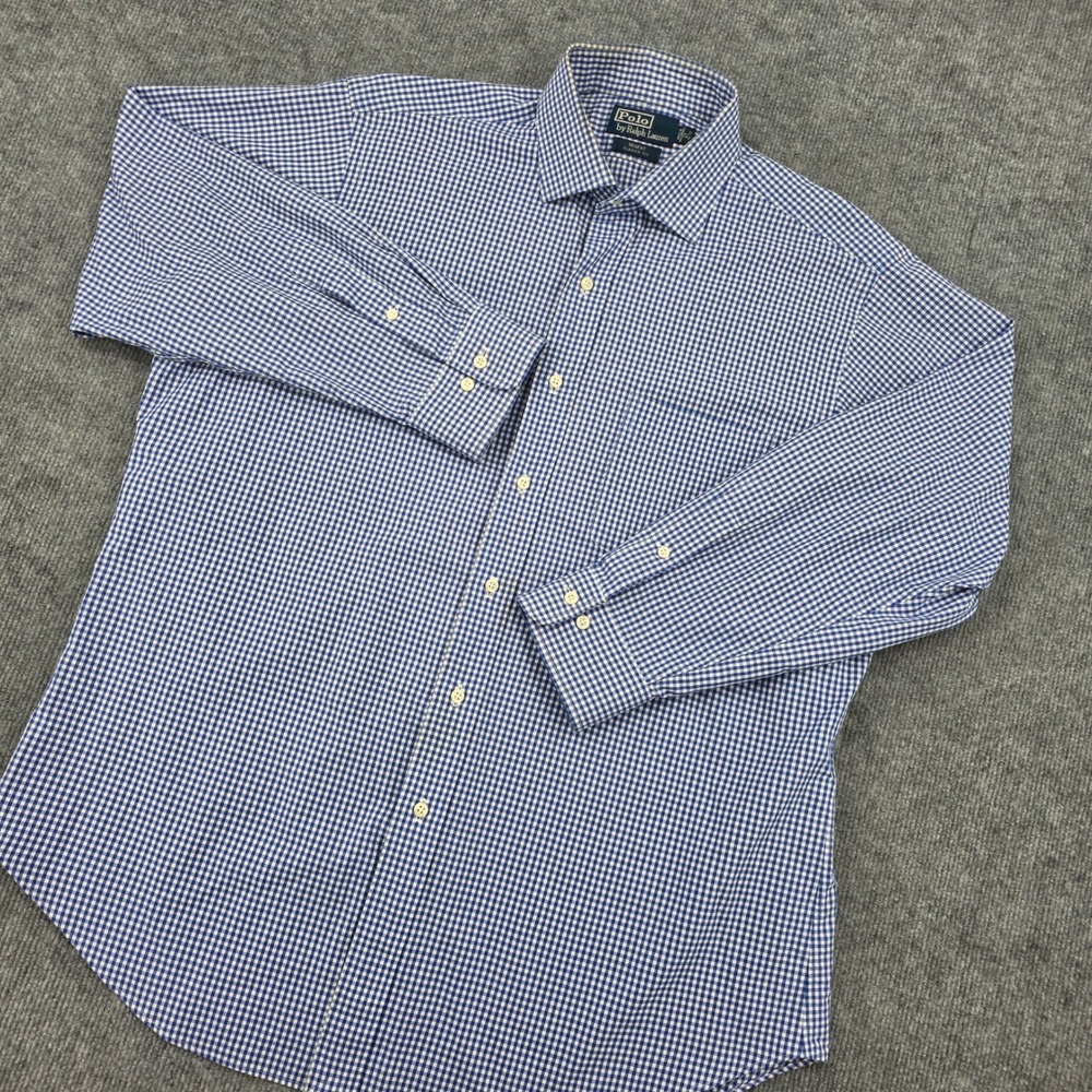 Polo Ralph Lauren Mens 17 32/33 Regent Classic Fit Gingham Shirt Blue White